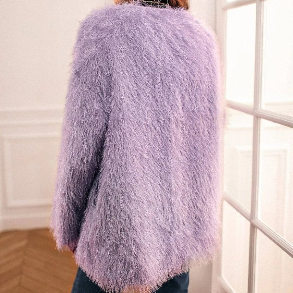 open front fuzzy coat purple - Picture 7 of 8